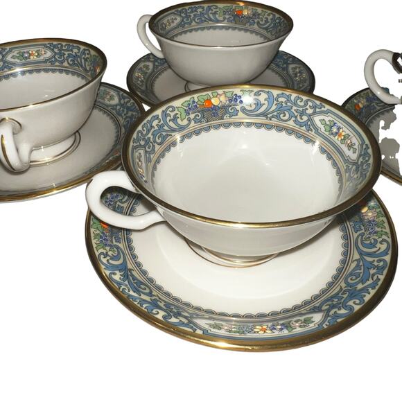 Lenox Autumn collection Blue and Gold fall tea cup and saucer set 4 dinnerware - Picture 5 of 10
